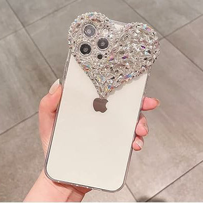 3D Liebesherz Transparente Linse Kamera Glitzer Diamant Weiche Handyhülle für iPhone Cover Klar für iPhone 11 12 13 14 15