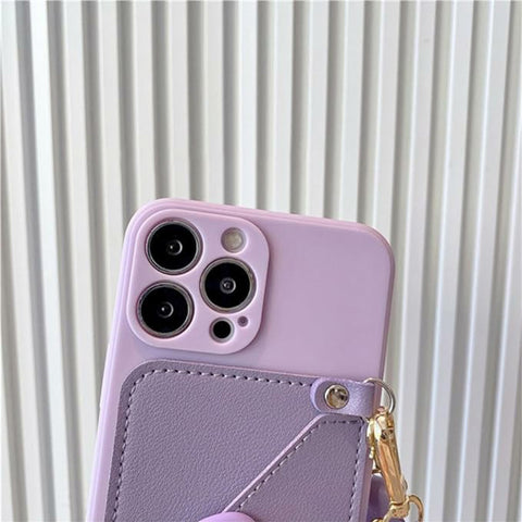 Crossbody Lanyard Necklace Strap Card Holder Purple Case for iPhone 11 12 13 14 15 Coin Purse Cover Case