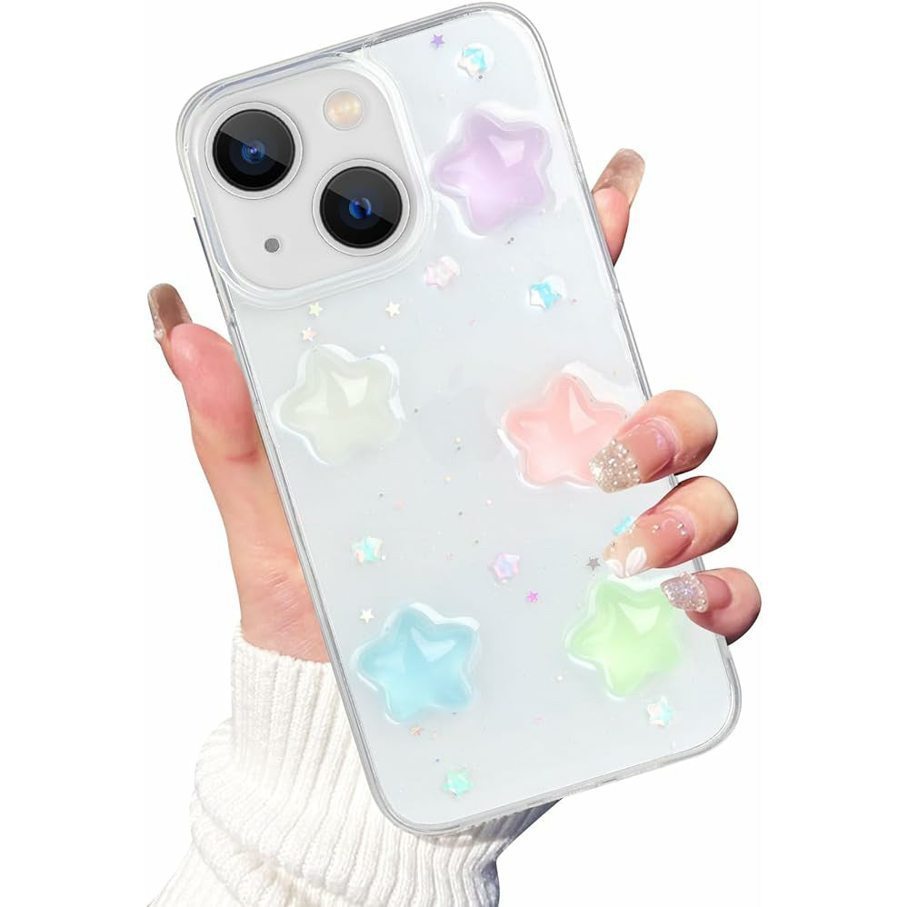 For Iphone Case Cover Y2K Luminous 3D Stars Case Cute Kawaii Glowing In Dark Star Transparent Protective Shockproof Back Cover For Iphone 11 12 13 14 15