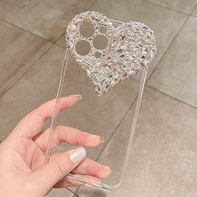 3D Liebesherz Transparente Linse Kamera Glitzer Diamant Weiche Handyhülle für iPhone Cover Klar für iPhone 11 12 13 14 15