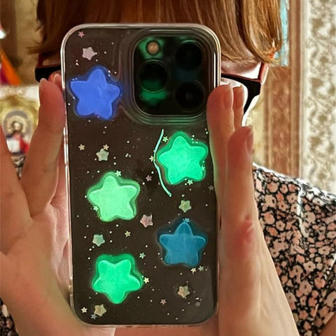 For Iphone Case Cover Y2K Luminous 3D Stars Case Cute Kawaii Glowing In Dark Star Transparent Protective Shockproof Back Cover For Iphone 11 12 13 14 15