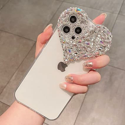 3D Love Heart Transparent Lens Camera Glitter Diamond Soft Phone Case For Iphone Cover Clear For Iphone 11 12 13 14 15