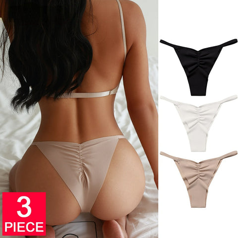 3PCS/Set Ice Silk Panties Low-Rise Temptation Lingerie Female G String Underwear No Trace Thong Intimates