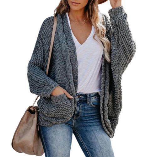 Cardigan tricoté vintage à manches chauve-souris et poches latérales