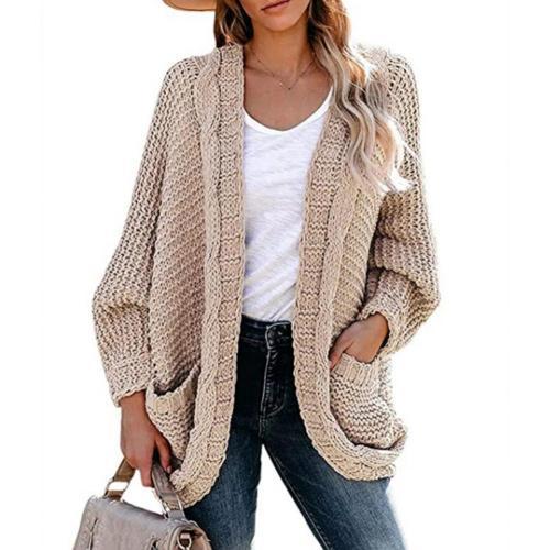 Cardigan tricoté vintage à manches chauve-souris et poches latérales