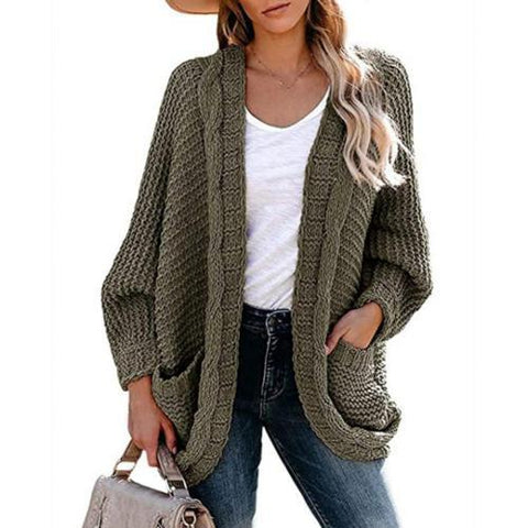 Cardigan tricoté vintage à manches chauve-souris et poches latérales