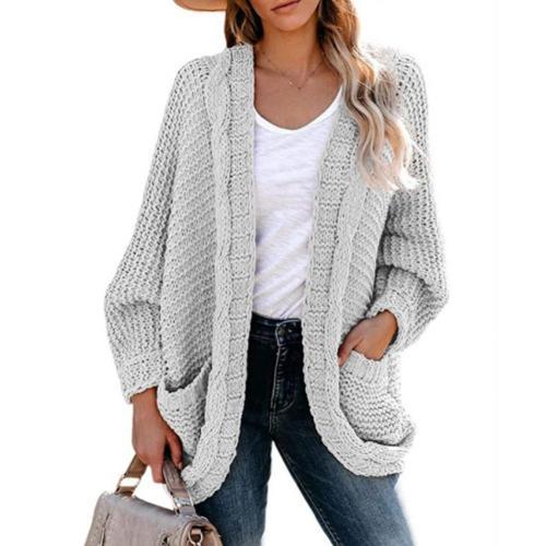 Cardigan tricoté vintage à manches chauve-souris et poches latérales