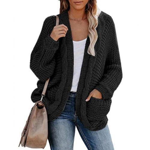 Cardigan tricoté vintage à manches chauve-souris et poches latérales