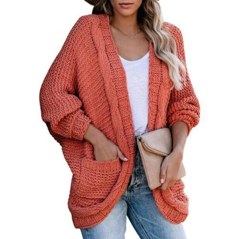 Cardigan tricoté vintage à manches chauve-souris et poches latérales