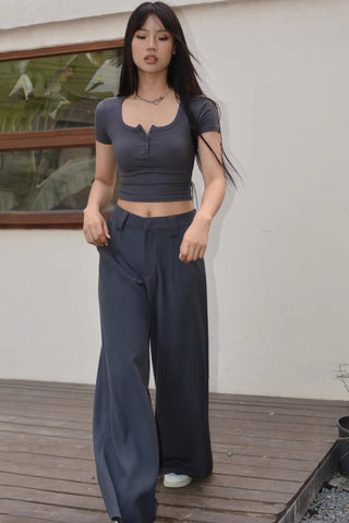 Zip Up Pocket Side Wide Leg Pants