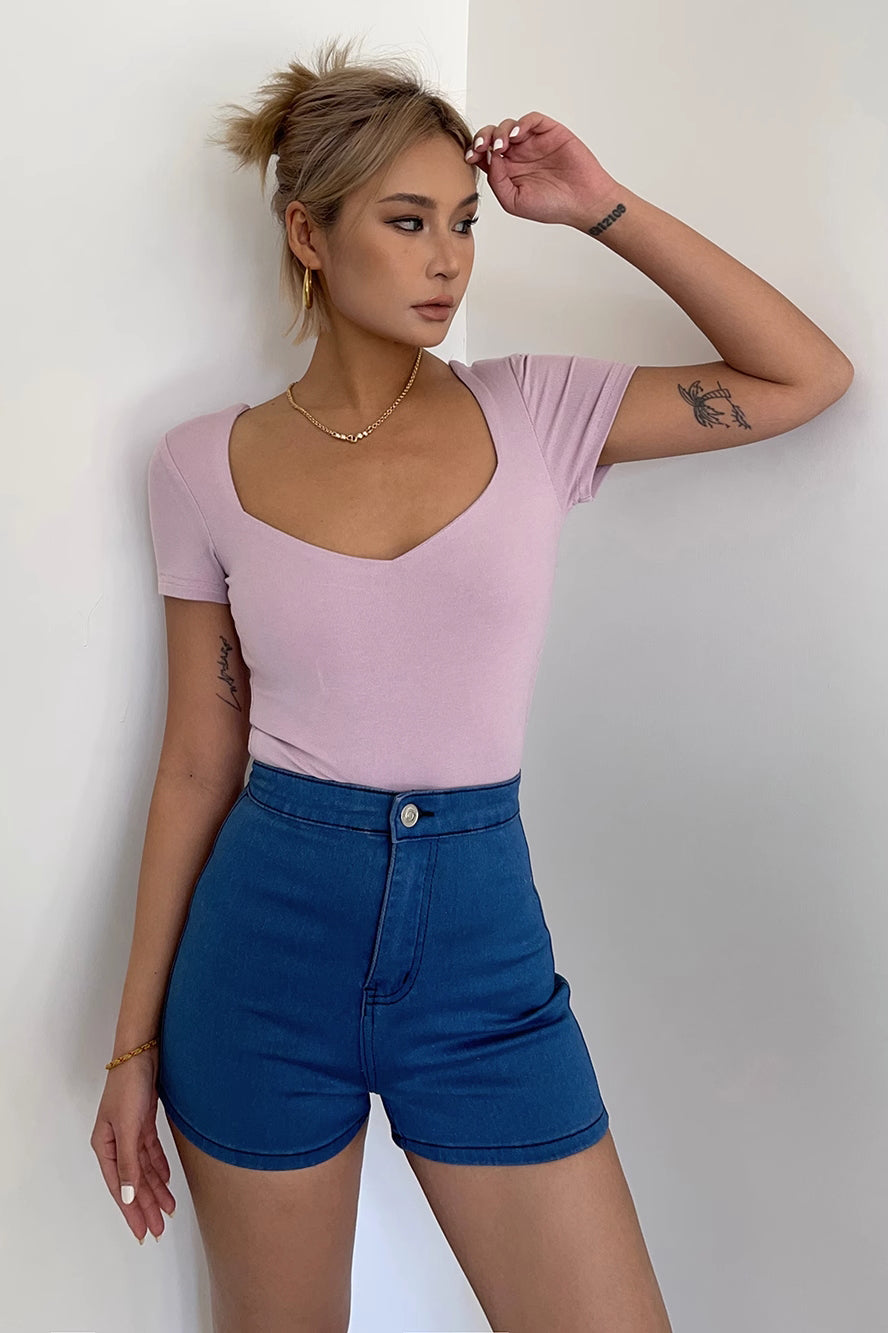 Short Sleeve Solid Cut Out Tops