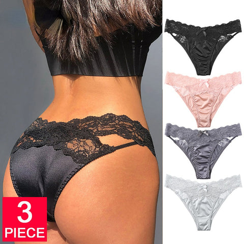 3Pcs/Lot Lace Panties Low-waist Underwear Female G String Thong Lingerie Temptation Hollow Out Intimates