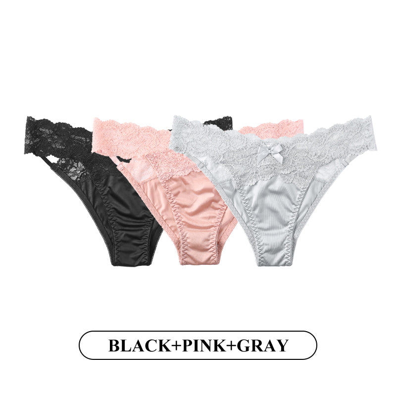 3Pcs/Lot Lace Panties Low-waist Underwear Female G String Thong Lingerie Temptation Hollow Out Intimates