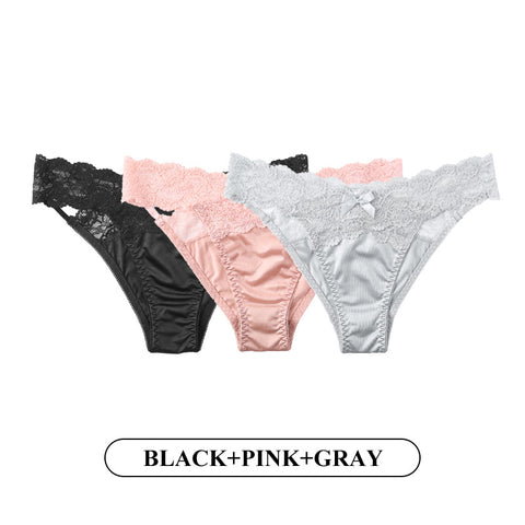 3Pcs/Lot Lace Panties Low-waist Underwear Female G String Thong Lingerie Temptation Hollow Out Intimates