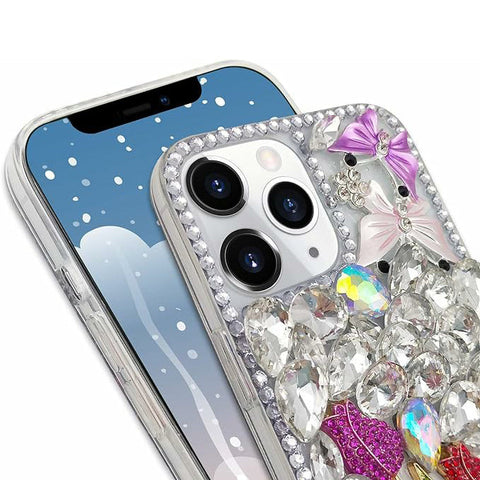 Compatible With Iphone Girl Glitter Diamond Case Luxury Bling Butterfly Rose Sparkly Rhinestone Pearl Crystal Bumper Soft Silicone Rubber Protective Cover Case