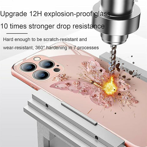 Flache Glasabdeckung mit 3D-Schmetterlingsmuster für iPhone Hülle mit floralem Schmetterlingsmuster für iPhone 12 13 14 15 Handyhüllen für Mädchen Schutzhülle