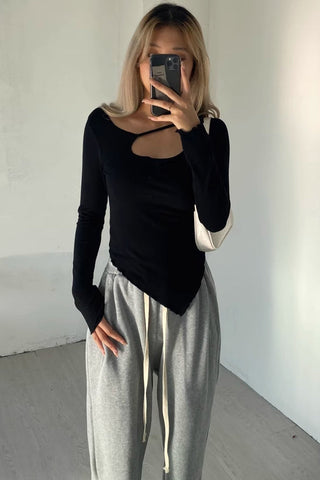 Cut Out Front Asymmetrical Hem Tops