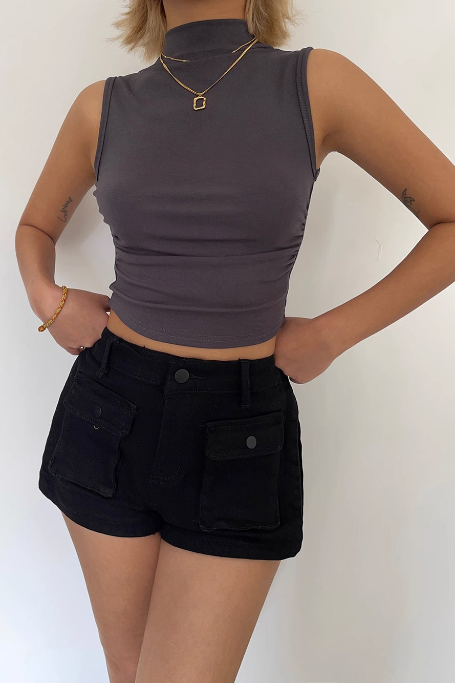 Buckle Detail Pocket Front Denim Shorts