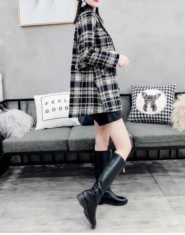 Stan Pocketed Plaid Coat - Midnight Navy