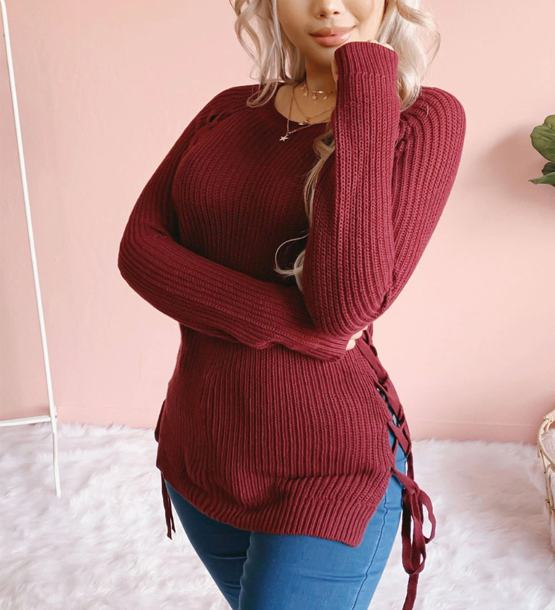 Lace Up Decoration Knitted Winter Sweater