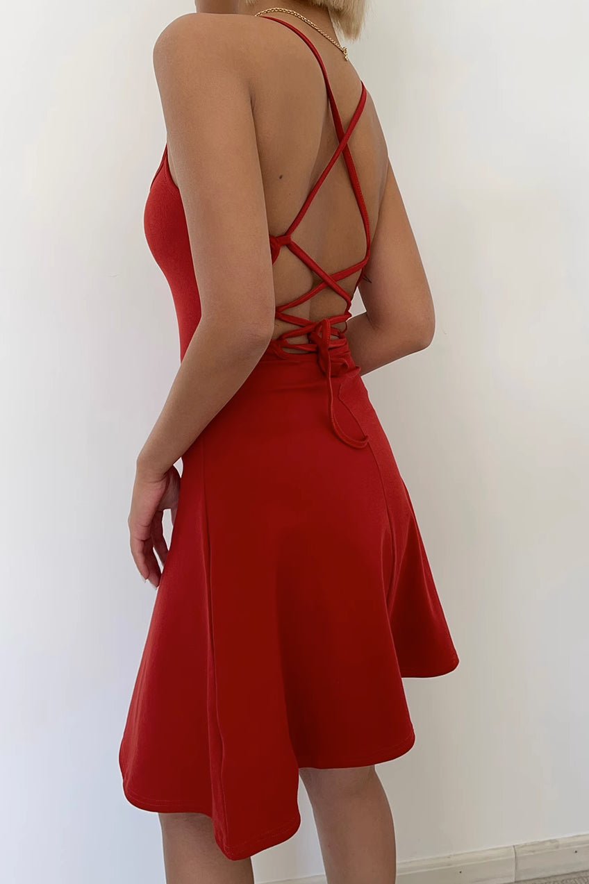 Backless Solid Spaghetti Straps Dress