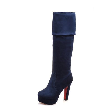 Faux Suede Over The Knee Block Heel Boots