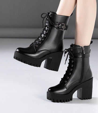 Edgy Babe Platform Lace-Up Booties