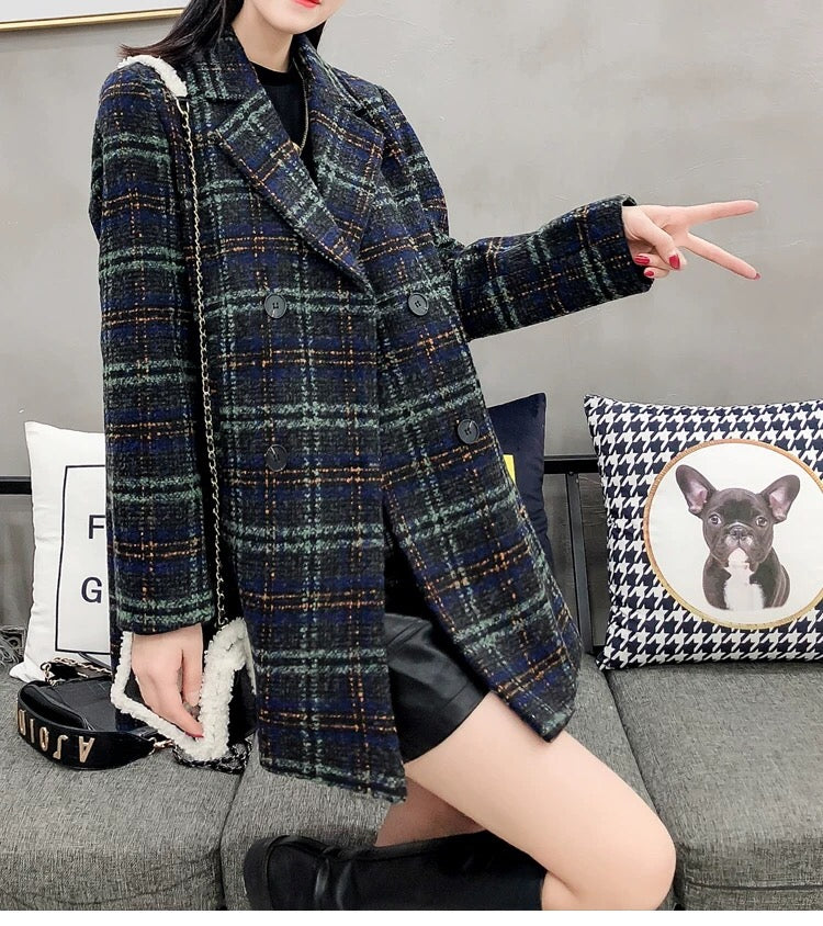 Stan Pocketed Plaid Coat - Midnight Navy