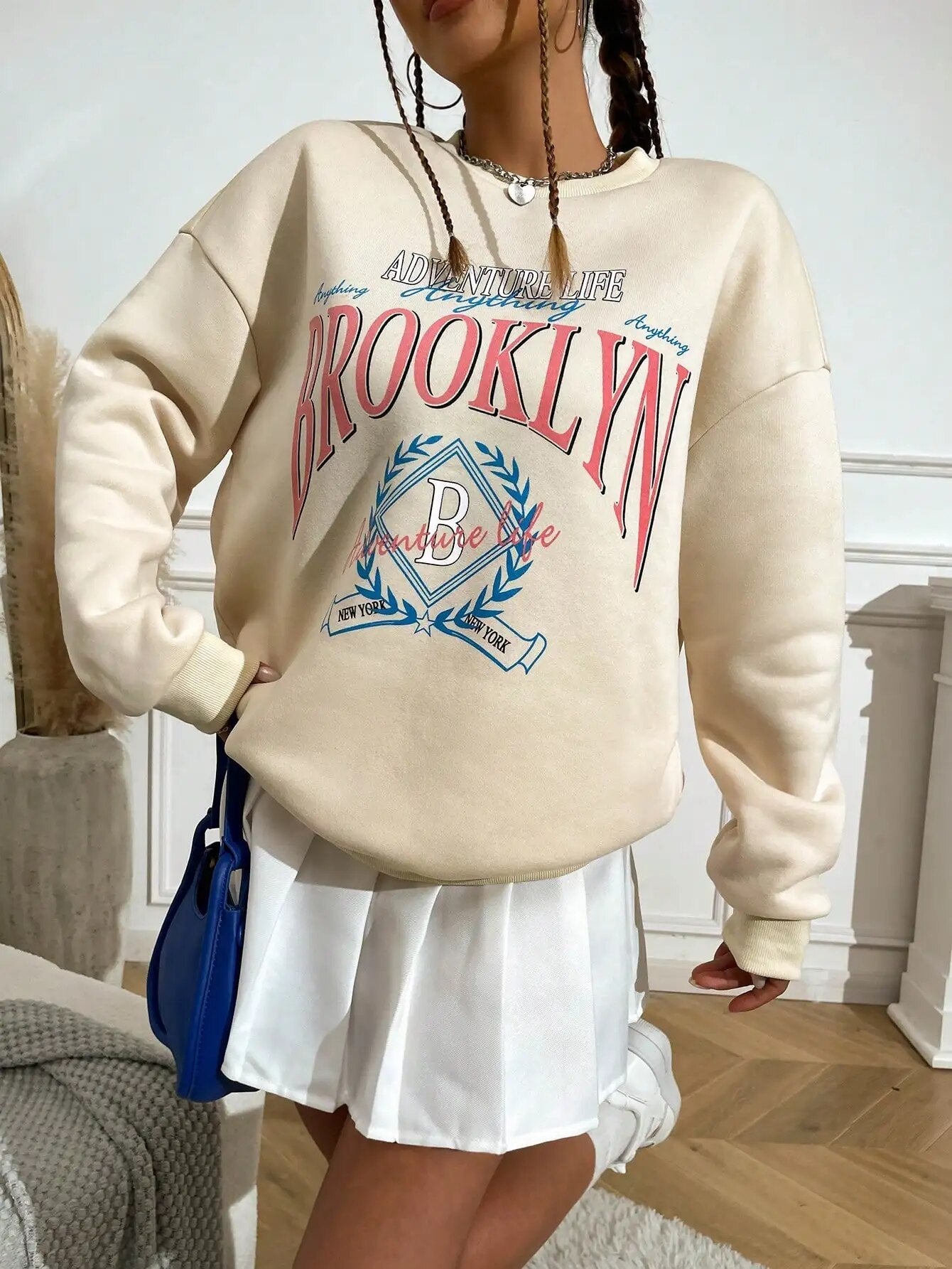 Sweatshirt mit „Adventure Life Brooklyn York“-Print