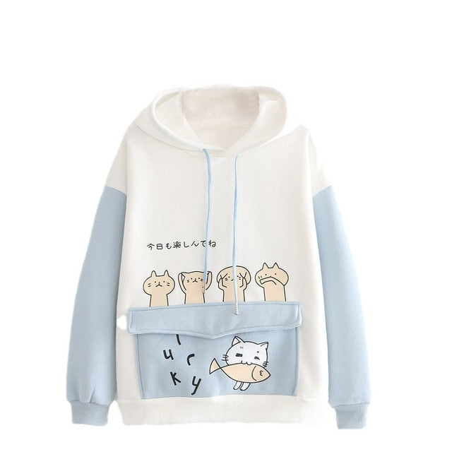 Anime Katze Fisch Spielen Japanischen Themen Coole Hoodies