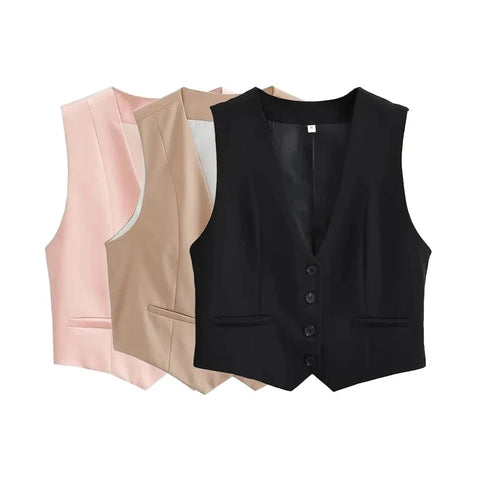 V-Neck Sleeveless Cropped Blazer Vest