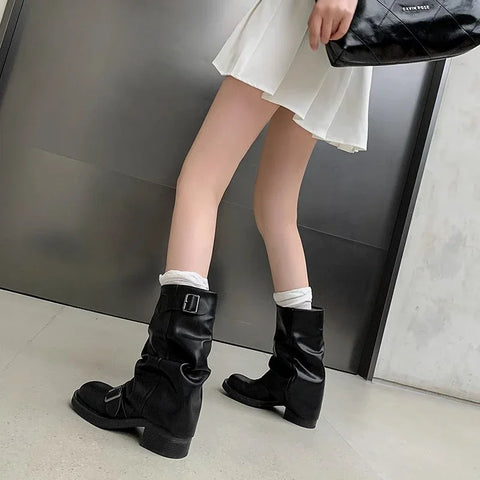 Thick High Heels Mid Calf Boots