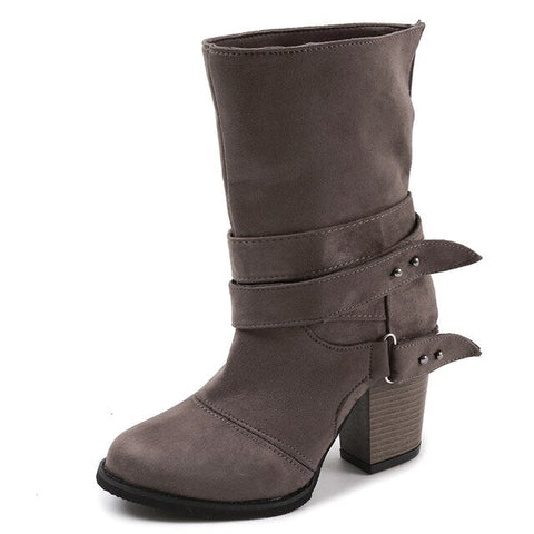 Double Buckle Suede Leather Snow Boots