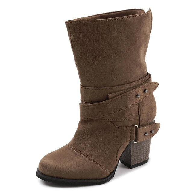 Double Buckle Suede Leather Snow Boots