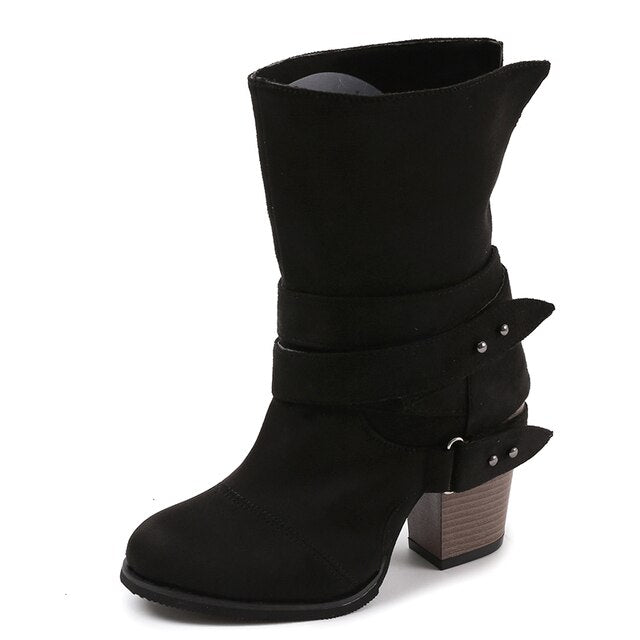 Double Buckle Suede Leather Snow Boots