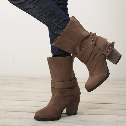 Double Buckle Suede Leather Snow Boots