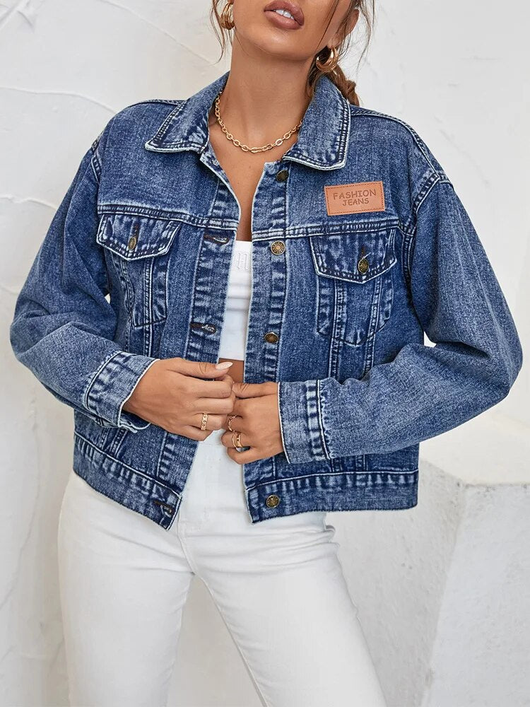 Casual Style Turn-Down Collar Denim Jacket