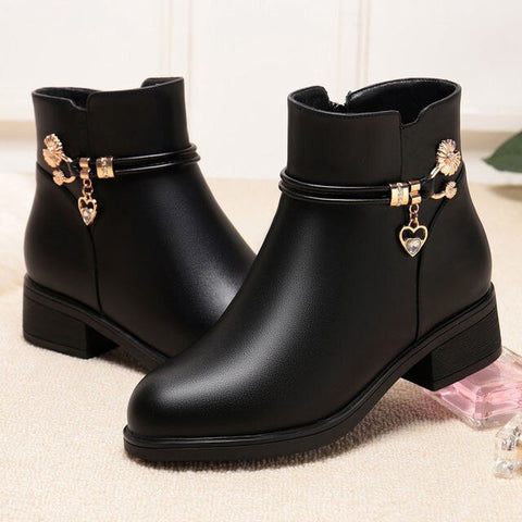 Warm Plush Inside Zipper Black Boots