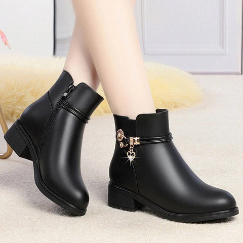 Warm Plush Inside Zipper Black Boots