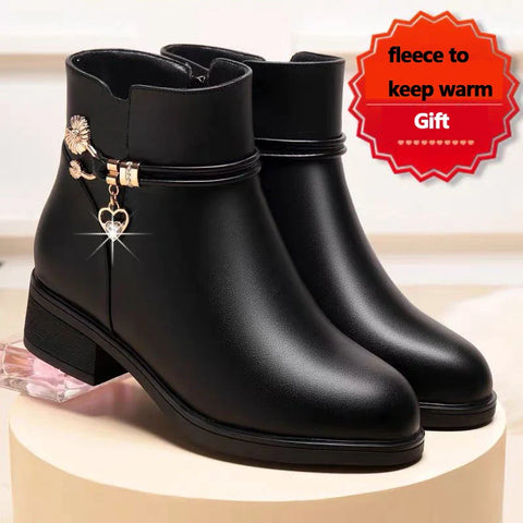 Warm Plush Inside Zipper Black Boots