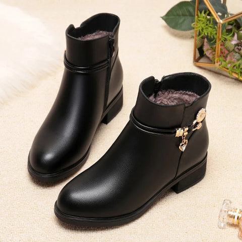 Warm Plush Inside Zipper Black Boots