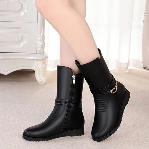 Black Leather Mid Calf Boots