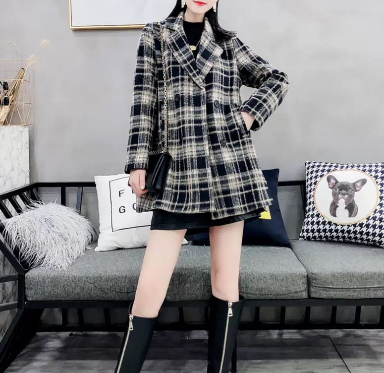 Stan Pocketed Plaid Coat - Midnight Navy