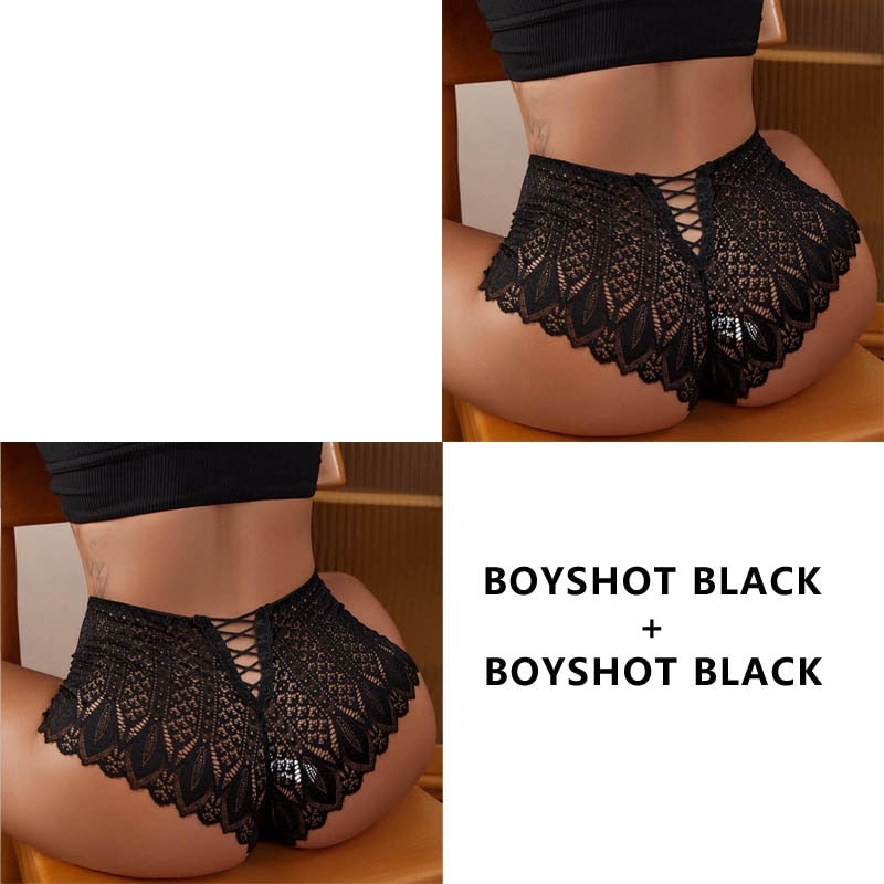 2PCS/Set New Panties Lace Underwear Low-Waist Briefs Hollow Out G String Underpant Embroidery Female Lingerie