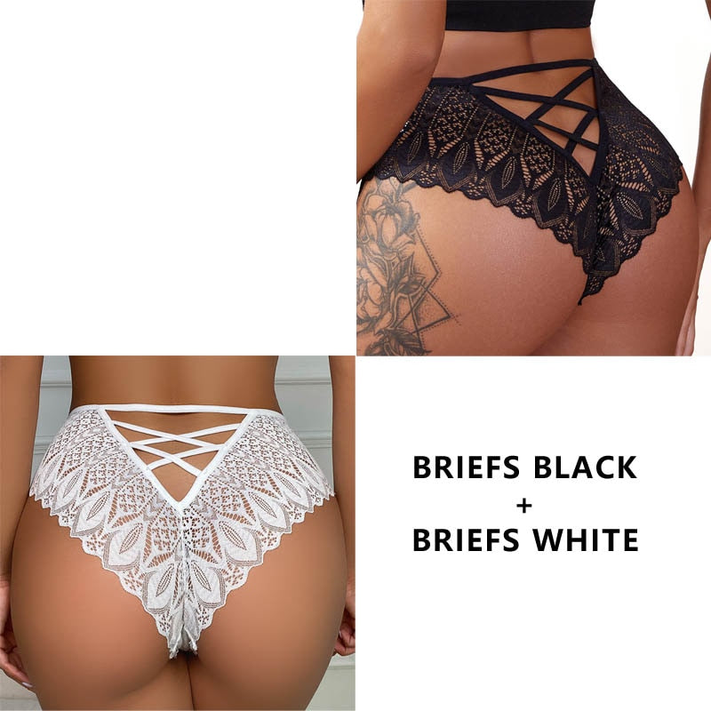 2PCS/Set New Panties Lace Underwear Low-Waist Briefs Hollow Out G String Underpant Embroidery Female Lingerie