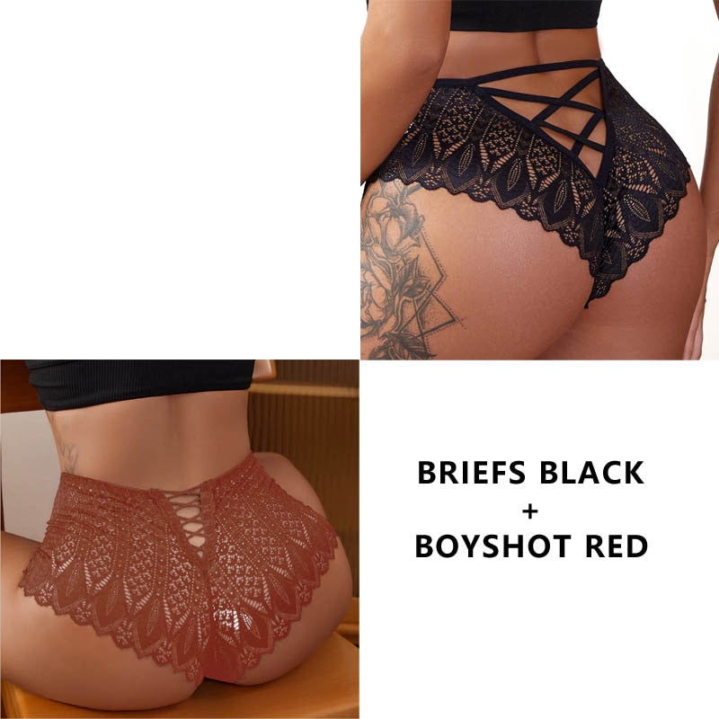 2PCS/Set New Panties Lace Underwear Low-Waist Briefs Hollow Out G String Underpant Embroidery Female Lingerie