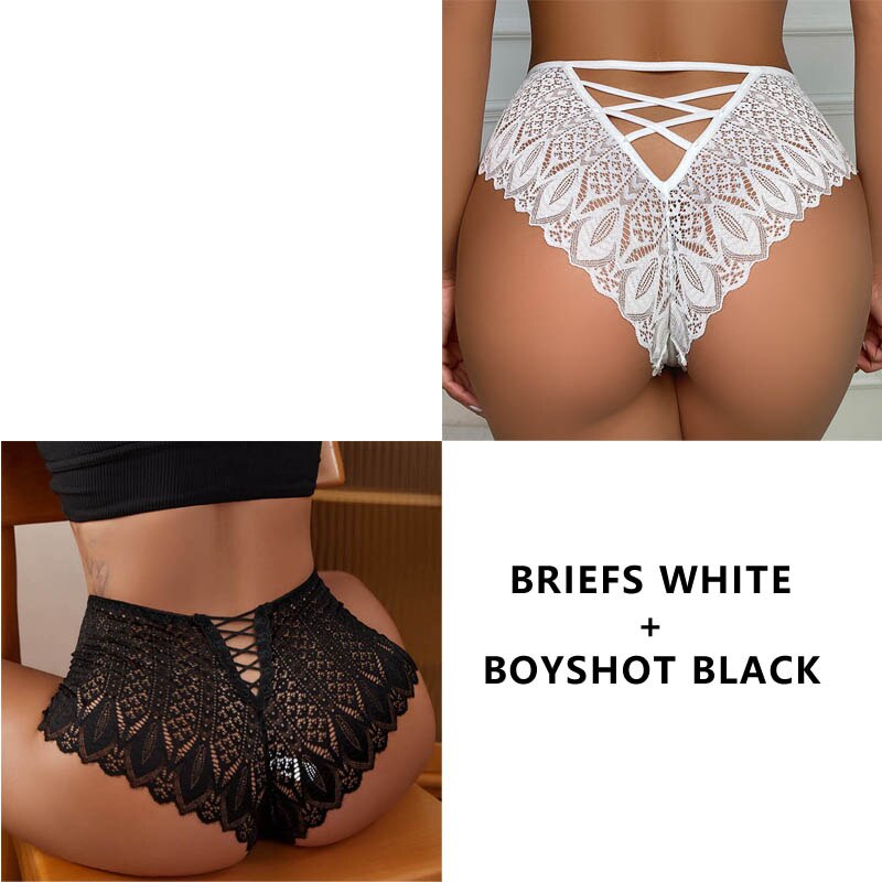 2PCS/Set New Panties Lace Underwear Low-Waist Briefs Hollow Out G String Underpant Embroidery Female Lingerie