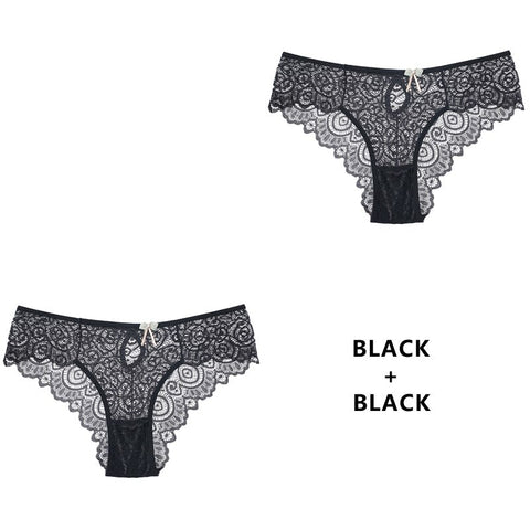 2PCS/Set Panties Lace Underwear Low-Waist Briefs Hollow Out G String Underpant Transparent Female Lingerie