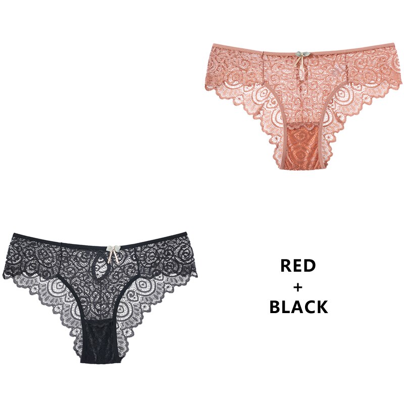 2PCS/Set Panties Lace Underwear Low-Waist Briefs Hollow Out G String Underpant Transparent Female Lingerie