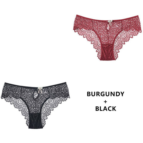 2PCS/Set Panties Lace Underwear Low-Waist Briefs Hollow Out G String Underpant Transparent Female Lingerie